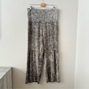 XCVI-Dark Dye Tye Crinkle High Waist Fold Over Wide Leg Cropped Pants